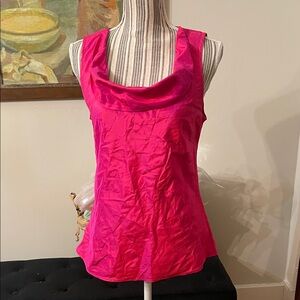 Bianco Levrin Women’s Cowl Neck Raw Silk Top— Vibrant Hot Pink